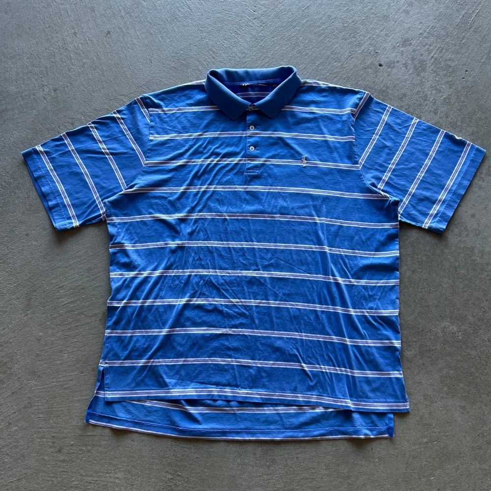 Vintage Polo Golf Polo Shirt Size XXL Blue White Striped 100% Pima Cotton